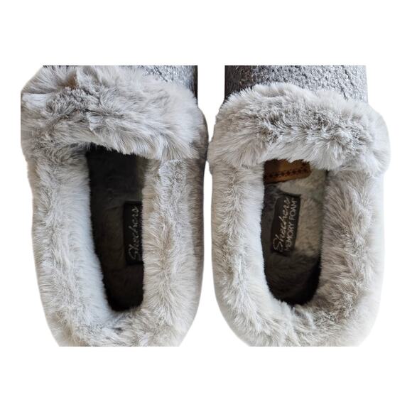 SKECHERS Women's Wide 8.5 W Slippers Cozy Lite Sparkle Knit Faux Fur Lined NEW - Picture 5 of 10